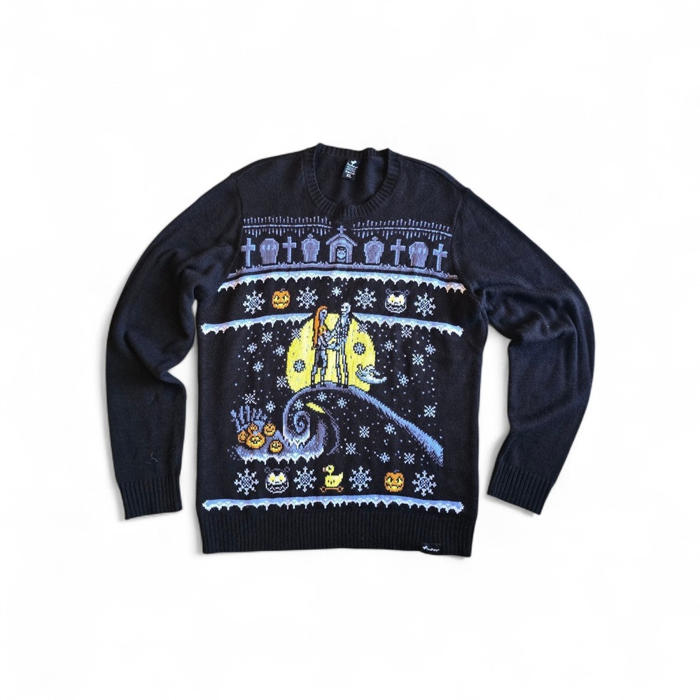 TeeFury Nightmare Before Christmas Jack Sally Knit XL ugly‎ Christmas sweater
